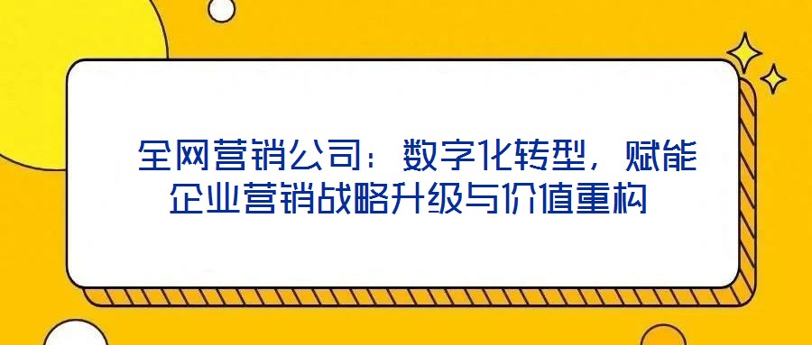  全網(wǎng)營銷公司：數(shù)字化轉(zhuǎn)型，賦能企業(yè)營銷戰(zhàn)略升級與價值重構(gòu)