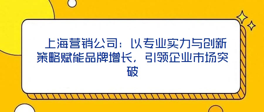  上海營(yíng)銷(xiāo)公司：以專(zhuān)業(yè)實(shí)力與創(chuàng)新策略賦能品牌增長(zhǎng)，引領(lǐng)企業(yè)市場(chǎng)突破