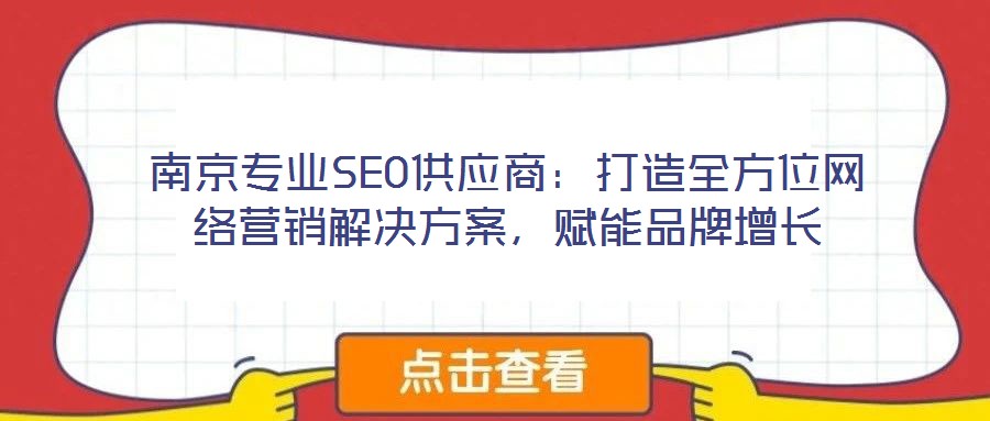 南京專業(yè)SEO供應(yīng)商：打造全方位網(wǎng)絡(luò)營(yíng)銷解決方案，賦能品牌增長(zhǎng)