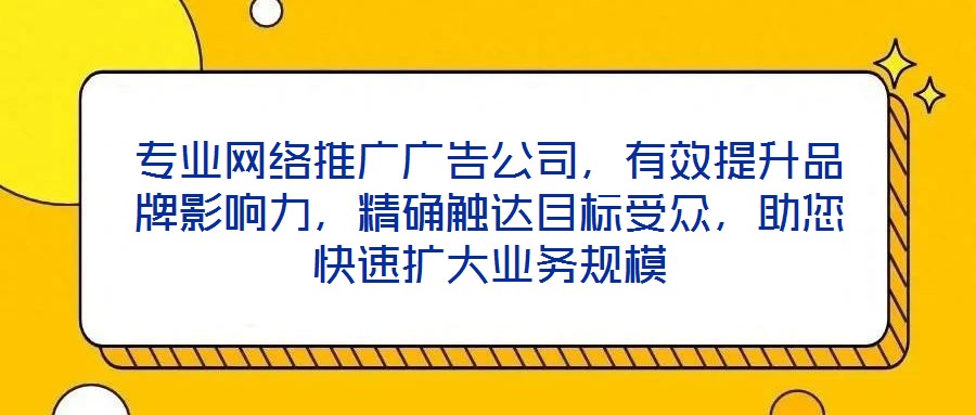 專業(yè)網(wǎng)絡(luò)推廣廣告公司，有效提升品牌影響力，精確觸達(dá)目標(biāo)受眾，助您快速擴(kuò)大業(yè)務(wù)規(guī)模