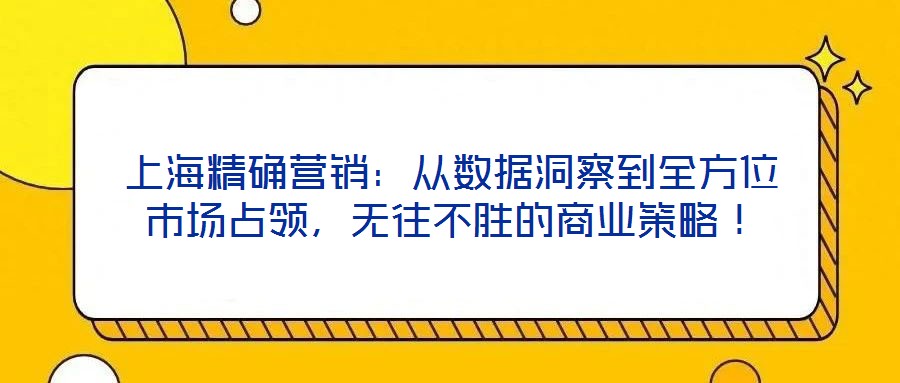 上海精確營(yíng)銷(xiāo)：從數(shù)據(jù)洞察到全方位市場(chǎng)占領(lǐng)，無(wú)往不勝的商業(yè)策略！