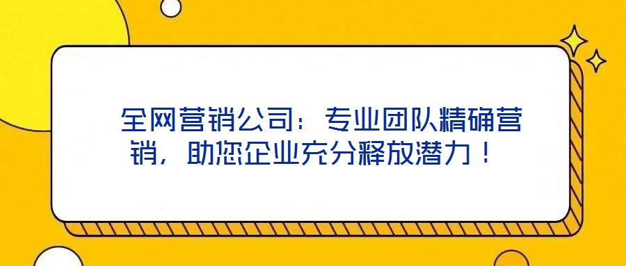  全網(wǎng)營(yíng)銷公司：專業(yè)團(tuán)隊(duì)精確營(yíng)銷，助您企業(yè)充分釋放潛力！